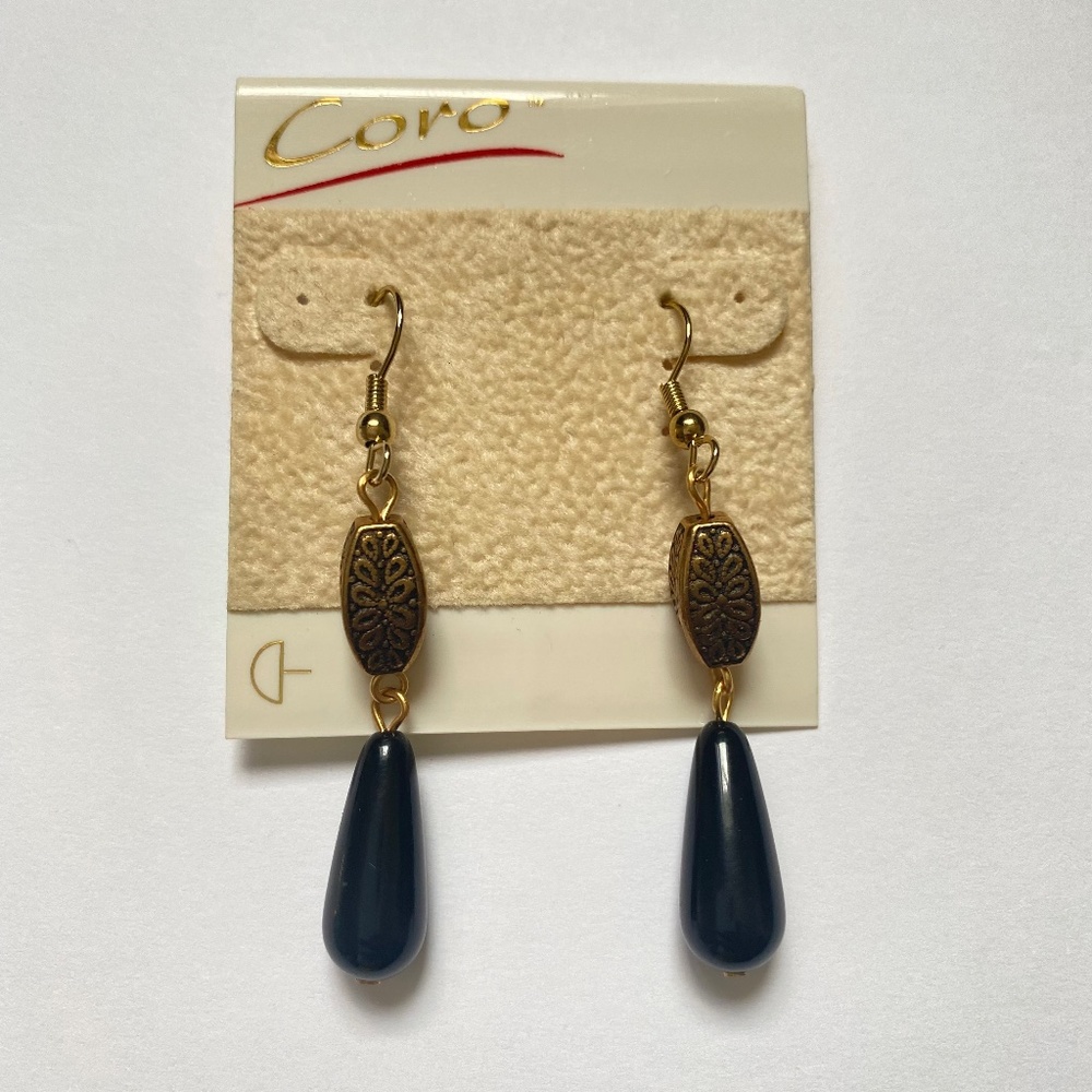 Black & Gold Flower Dangle Earrings